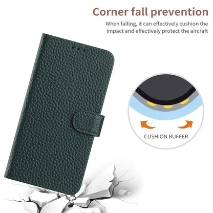 For iPhone 17e / 16e Case Wallet Stand Litchi Texture Genuine Cow Leather Flip Phone Cover