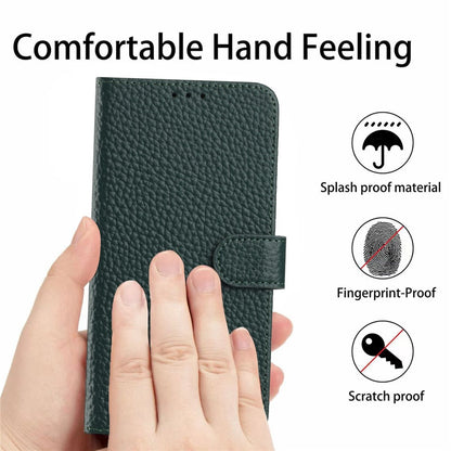 For iPhone 17e / 16e Case Wallet Stand Litchi Texture Genuine Cow Leather Flip Phone Cover