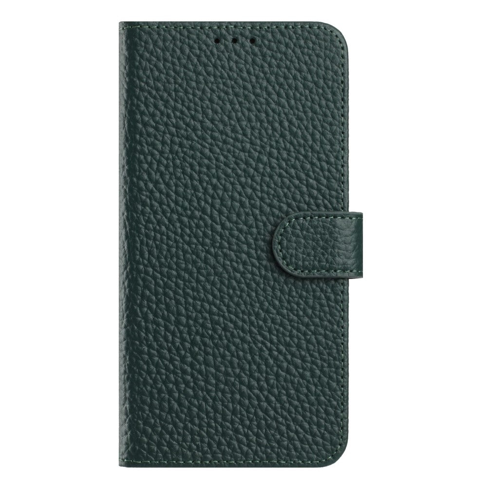 For iPhone 17e / 16e Case Wallet Stand Litchi Texture Genuine Cow Leather Flip Phone Cover