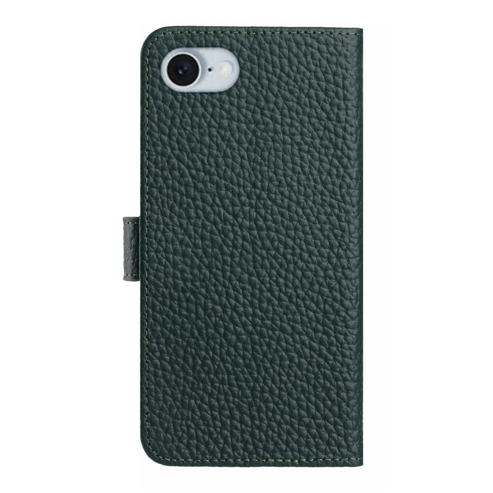 For iPhone 17e / 16e Case Wallet Stand Litchi Texture Genuine Cow Leather Flip Phone Cover