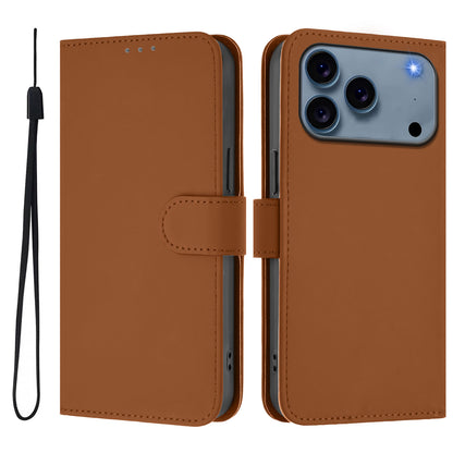 For iPhone 17 Pro Max Case Solid Color Wallet Leather Phone Cover with Strap