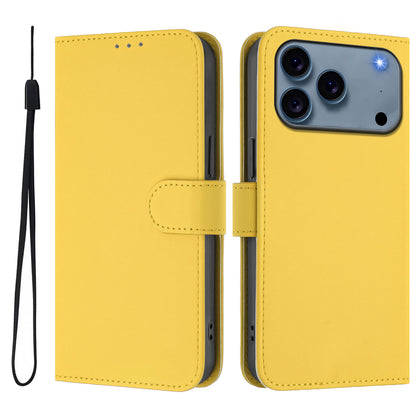 For iPhone 17 Pro Max Case Solid Color Wallet Leather Phone Cover with Strap