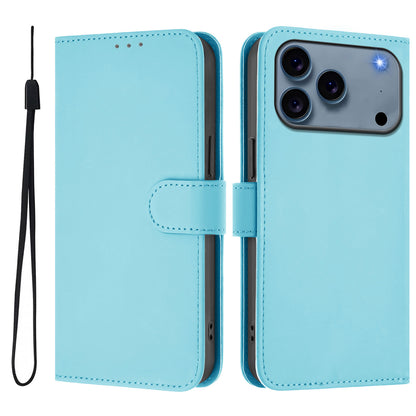 For iPhone 17 Pro Max Case Solid Color Wallet Leather Phone Cover with Strap