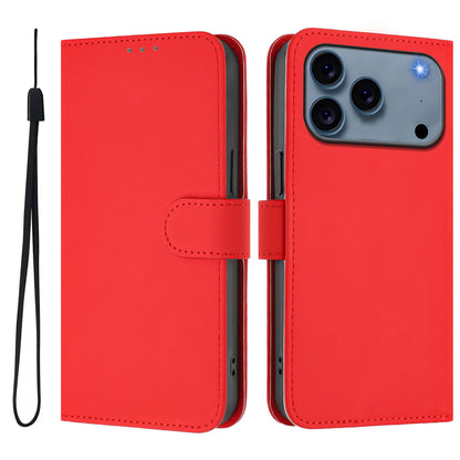 For iPhone 17 Pro Max Case Solid Color Wallet Leather Phone Cover with Strap