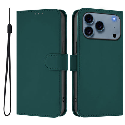For iPhone 17 Pro Max Case Solid Color Wallet Leather Phone Cover with Strap