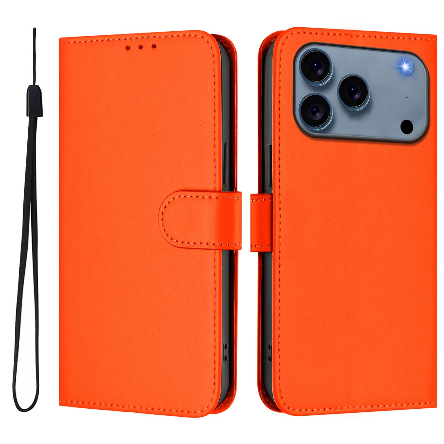 For iPhone 17 Pro Max Case Solid Color Wallet Leather Phone Cover with Strap