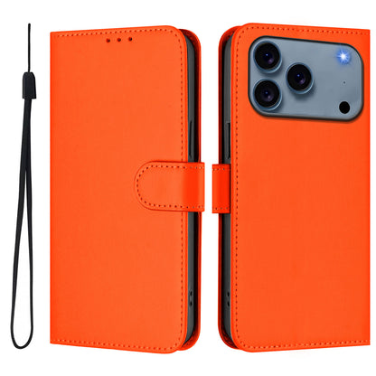 For iPhone 17 Pro Max Case Solid Color Wallet Leather Phone Cover with Strap