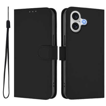 For iPhone 17 Case Solid Color Wallet Leather Phone Cover with Strap