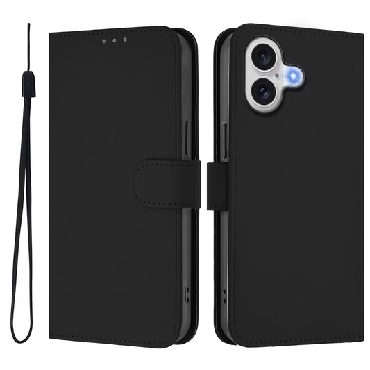For iPhone 17 Case Solid Color Wallet Leather Phone Cover with Strap