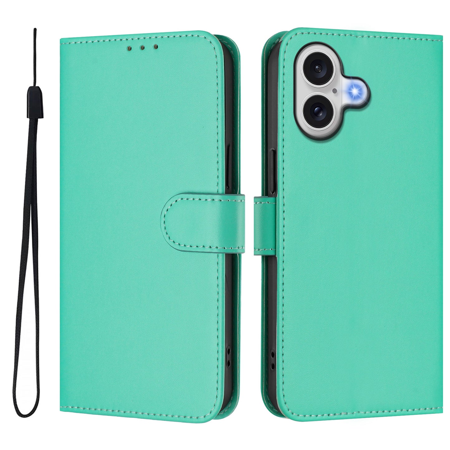For iPhone 17 Case Solid Color Wallet Leather Phone Cover with Strap