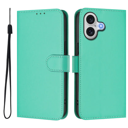 For iPhone 17 Case Solid Color Wallet Leather Phone Cover with Strap