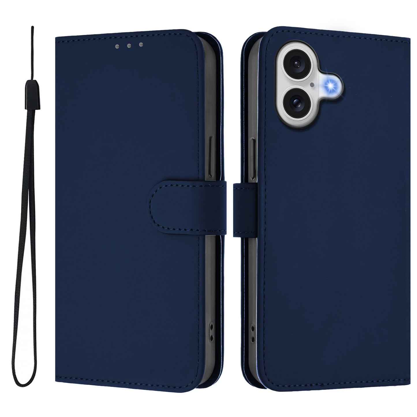 For iPhone 17 Case Solid Color Wallet Leather Phone Cover with Strap