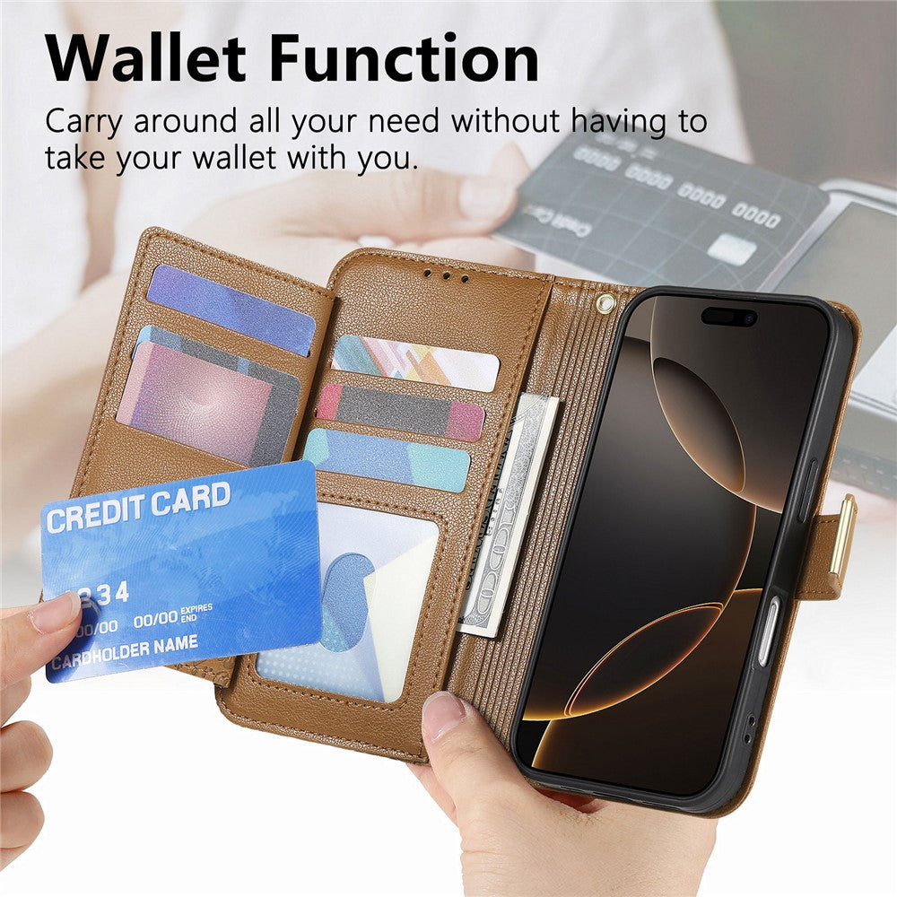 For iPhone 16 Case Floral Leaf Pattern Multi Card Slots Zipper Leather Phone Cover with Wrist Strap