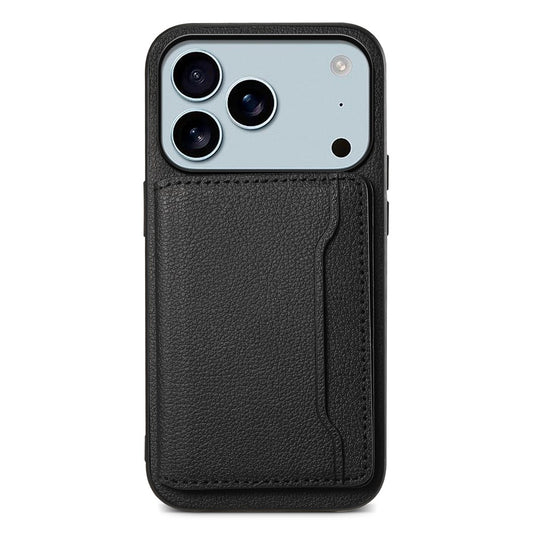 For iPhone 17 Pro Case with Card Slots Kickstand Calf Texture Leather Phone Back Cover