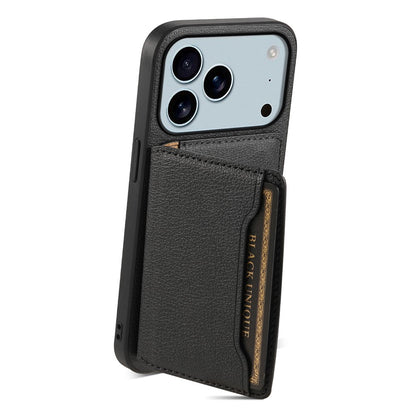 For iPhone 17 Pro Max Case with Card Slots Kickstand Calf Texture Leather Phone Back Cover