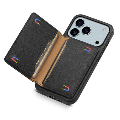 For iPhone 17 Pro Max Case with Card Slots Kickstand Calf Texture Leather Phone Back Cover