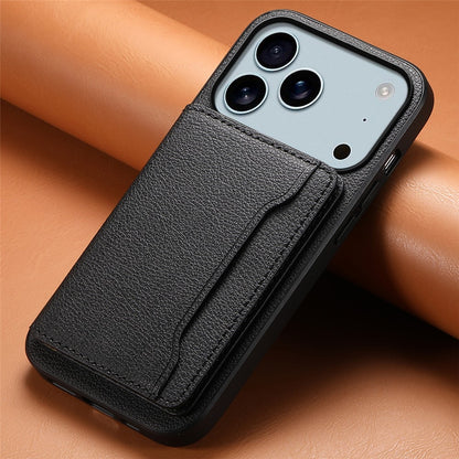For iPhone 17 Pro Max Case with Card Slots Kickstand Calf Texture Leather Phone Back Cover