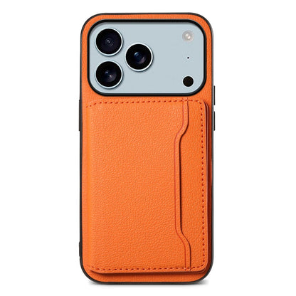 For iPhone 17 Pro Max Case with Card Slots Kickstand Calf Texture Leather Phone Back Cover