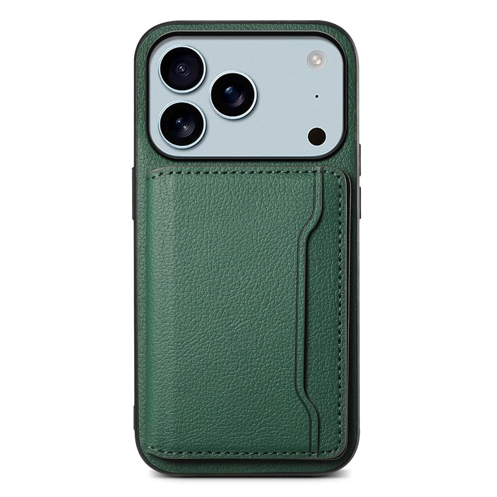 For iPhone 17 Pro Max Case with Card Slots Kickstand Calf Texture Leather Phone Back Cover