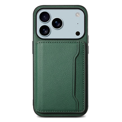 For iPhone 17 Pro Max Case with Card Slots Kickstand Calf Texture Leather Phone Back Cover