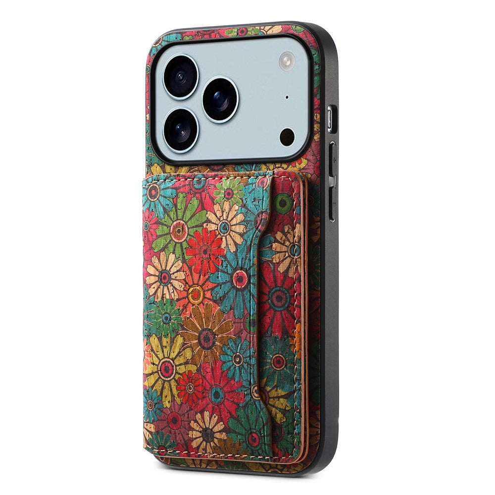 For iPhone 17 Pro Max Case Flower Print Leather + PC + TPU Cover with Card Holder Kickstand