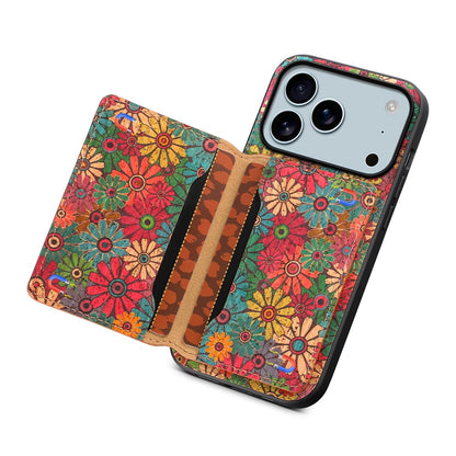 For iPhone 17 Pro Max Case Flower Print Leather + PC + TPU Cover with Card Holder Kickstand