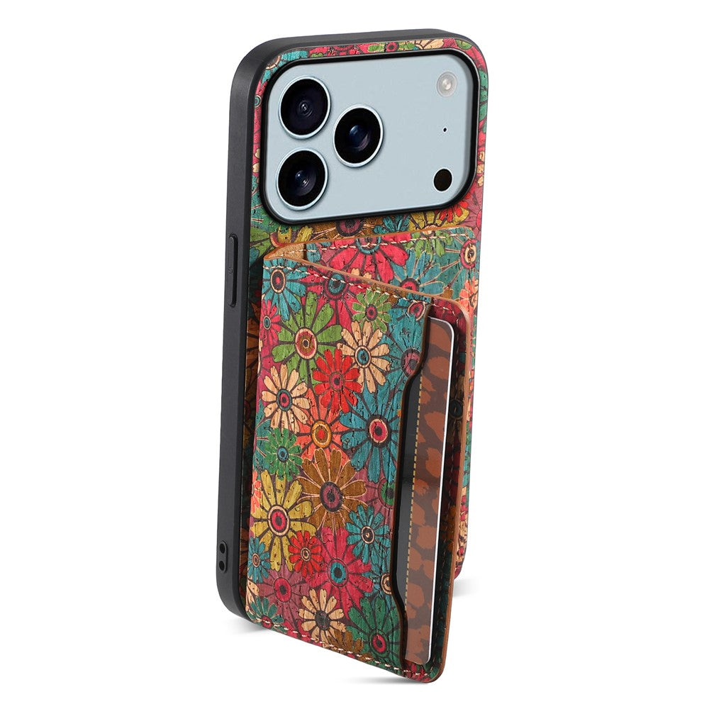 For iPhone 17 Pro Max Case Flower Print Leather + PC + TPU Cover with Card Holder Kickstand