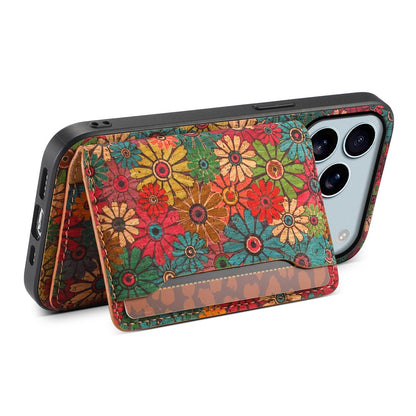 For iPhone 17 Pro Max Case Flower Print Leather + PC + TPU Cover with Card Holder Kickstand