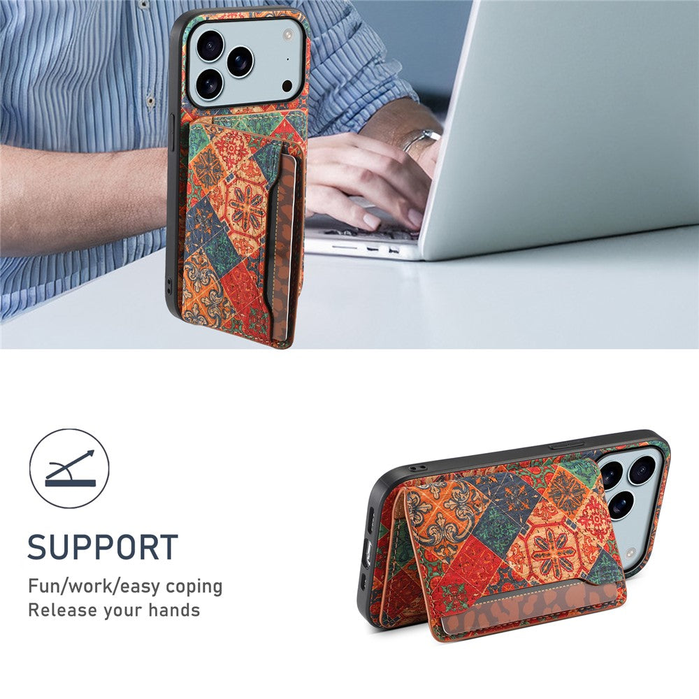 For iPhone 17 Pro Max Case Flower Print Leather + PC + TPU Cover with Card Holder Kickstand