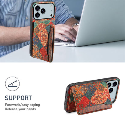 For iPhone 17 Pro Max Case Flower Print Leather + PC + TPU Cover with Card Holder Kickstand