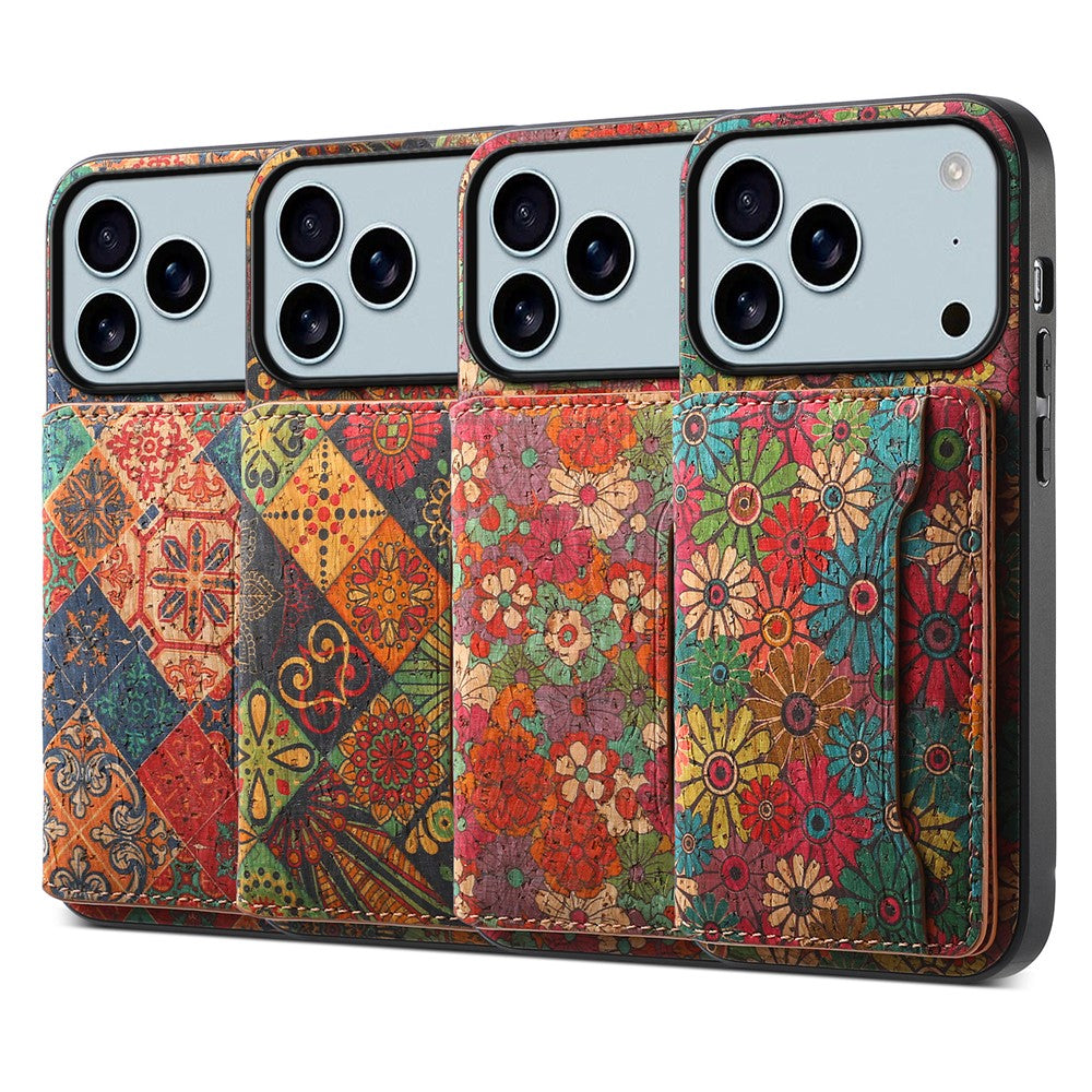 For iPhone 17 Pro Max Case Flower Print Leather + PC + TPU Cover with Card Holder Kickstand