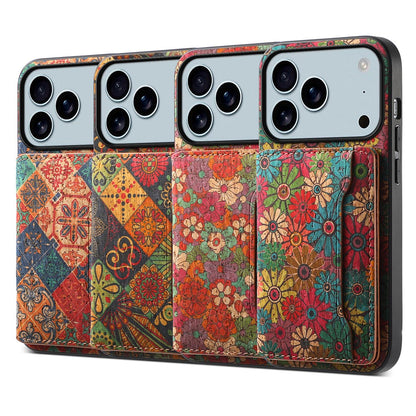 For iPhone 17 Pro Max Case Flower Print Leather + PC + TPU Cover with Card Holder Kickstand