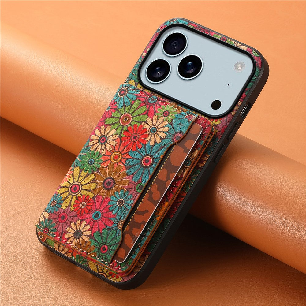 For iPhone 17 Pro Max Case Flower Print Leather + PC + TPU Cover with Card Holder Kickstand
