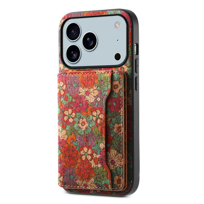 For iPhone 17 Pro Max Case Flower Print Leather + PC + TPU Cover with Card Holder Kickstand