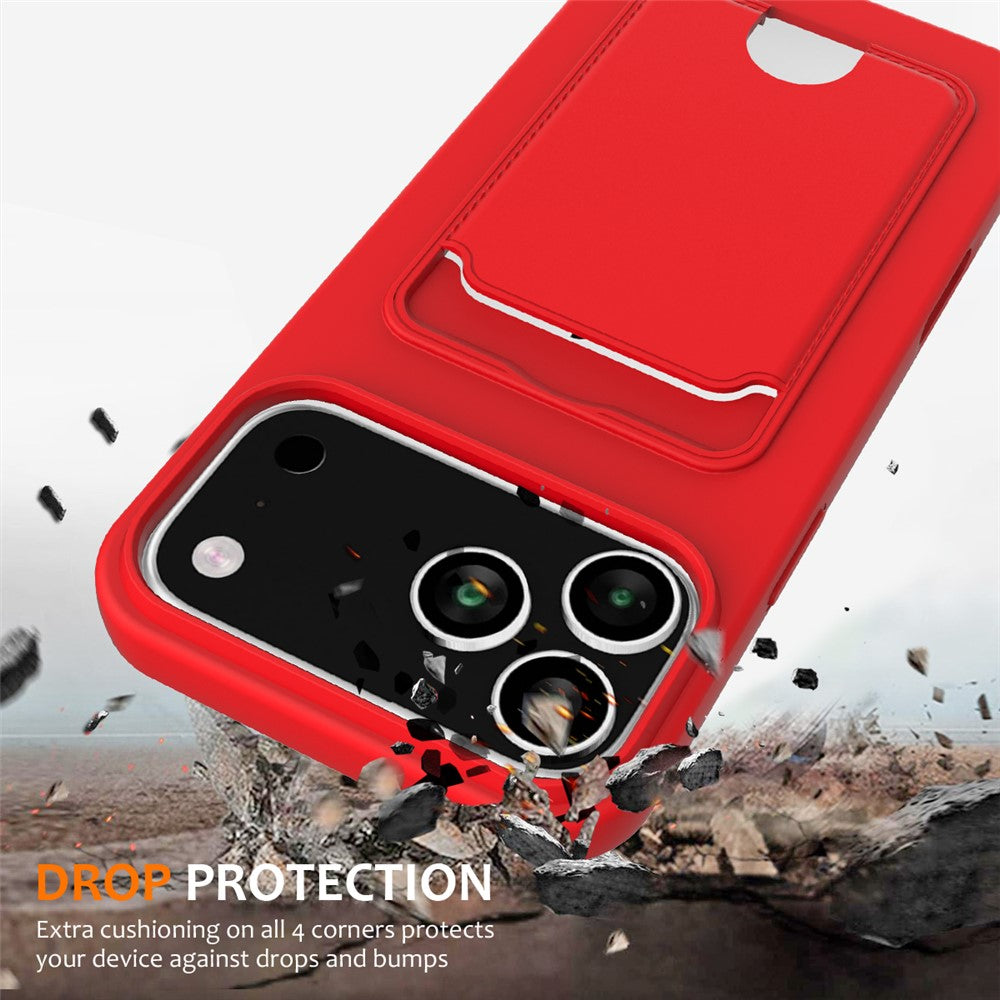 For iPhone 17 Pro Max Case Liquid Silicone Card Holder Back Phone Cover with Lanyard