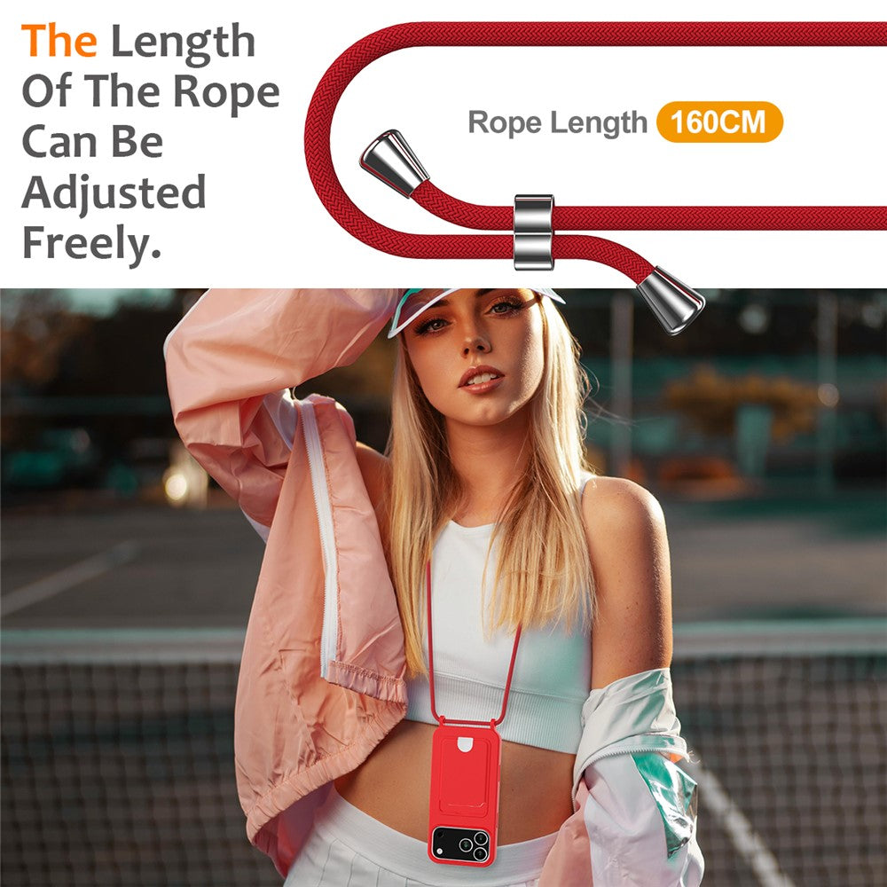 For iPhone 17 Pro Max Case Liquid Silicone Card Holder Back Phone Cover with Lanyard