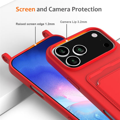 For iPhone 17 Pro Max Case Liquid Silicone Card Holder Back Phone Cover with Lanyard