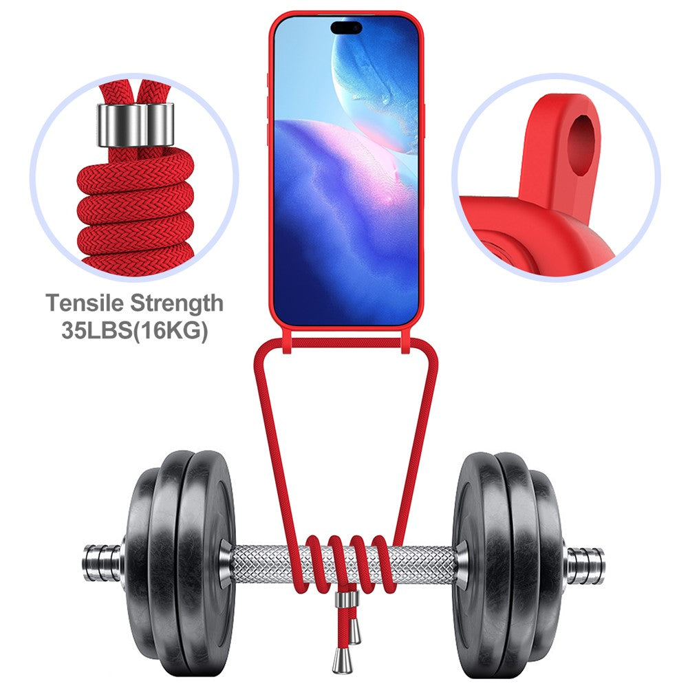 For iPhone 17 Pro Max Case Liquid Silicone Card Holder Back Phone Cover with Lanyard