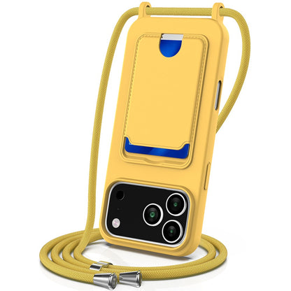 For iPhone 17 Pro Max Case Liquid Silicone Card Holder Back Phone Cover with Lanyard