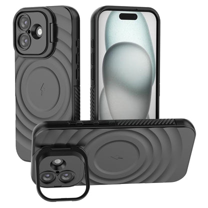 For iPhone 17 Case Compatible with MagSafe PC Kickstand Ripple Texture TPU Phone Cover