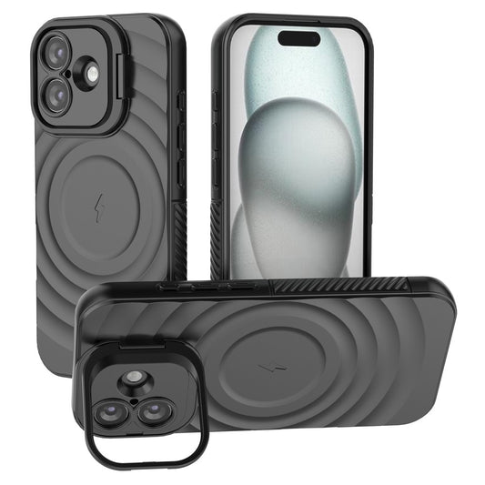 For iPhone 17 Case Compatible with MagSafe PC Kickstand Ripple Texture TPU Phone Cover