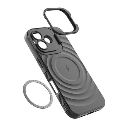 For iPhone 17 Case Compatible with MagSafe PC Kickstand Ripple Texture TPU Phone Cover