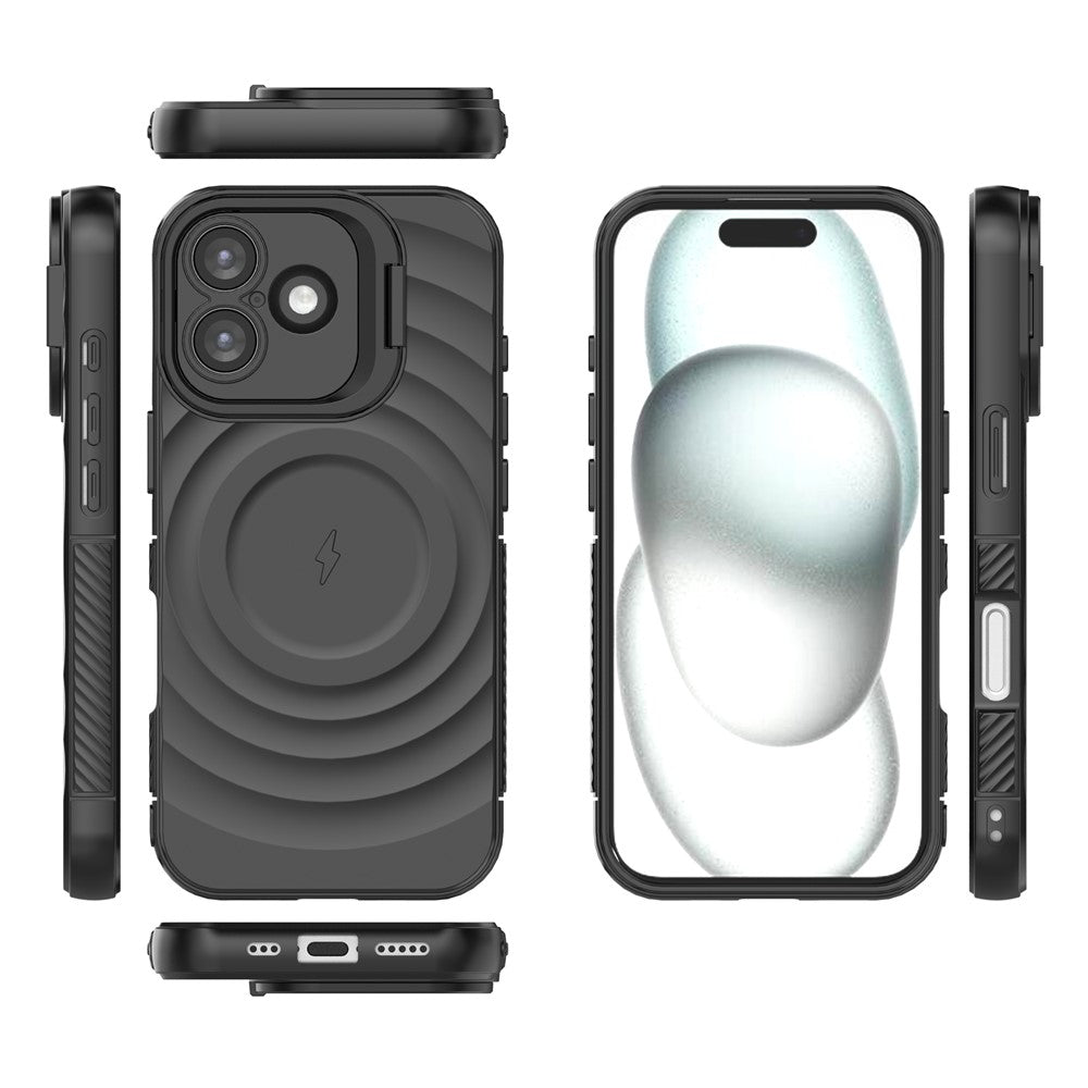 For iPhone 17 Case Compatible with MagSafe PC Kickstand Ripple Texture TPU Phone Cover