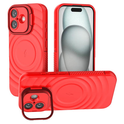 For iPhone 17 Case Compatible with MagSafe PC Kickstand Ripple Texture TPU Phone Cover