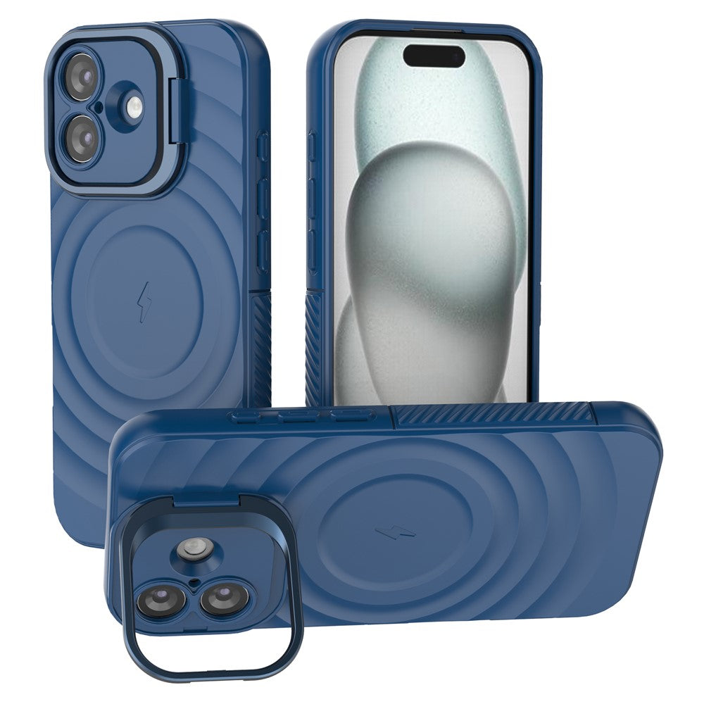 For iPhone 17 Case Compatible with MagSafe PC Kickstand Ripple Texture TPU Phone Cover