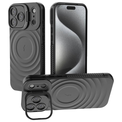 For iPhone 18 Pro / 17 Pro Case Compatible with MagSafe PC Kickstand Ripple Texture TPU Phone Cover