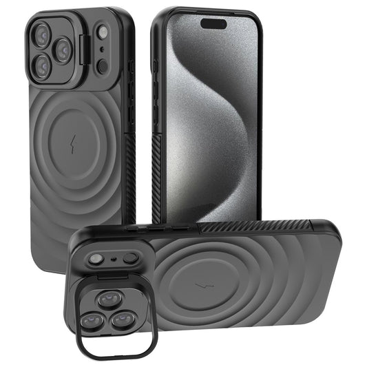 For iPhone 18 Pro / 17 Pro Case Compatible with MagSafe PC Kickstand Ripple Texture TPU Phone Cover