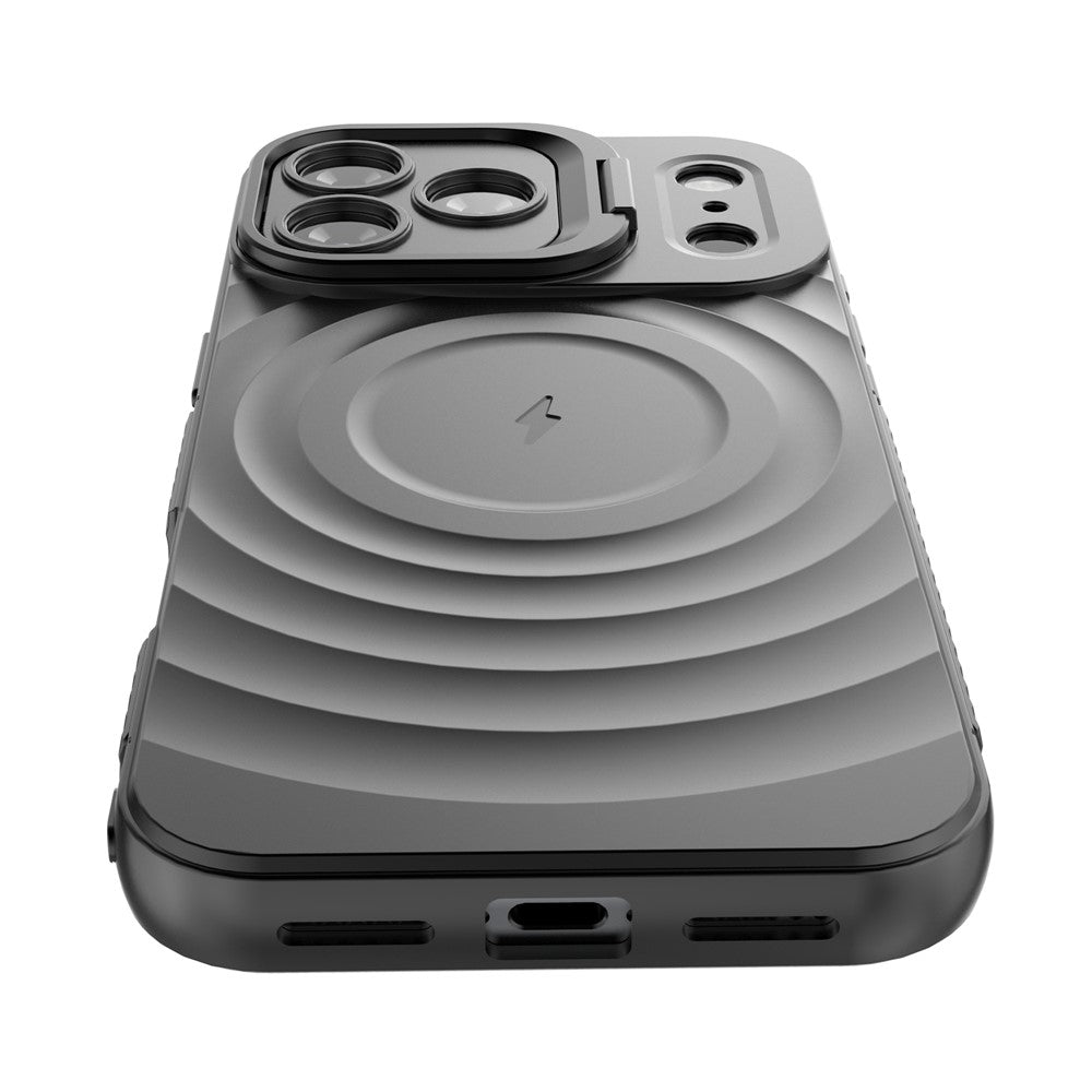 For iPhone 18 Pro / 17 Pro Case Compatible with MagSafe PC Kickstand Ripple Texture TPU Phone Cover