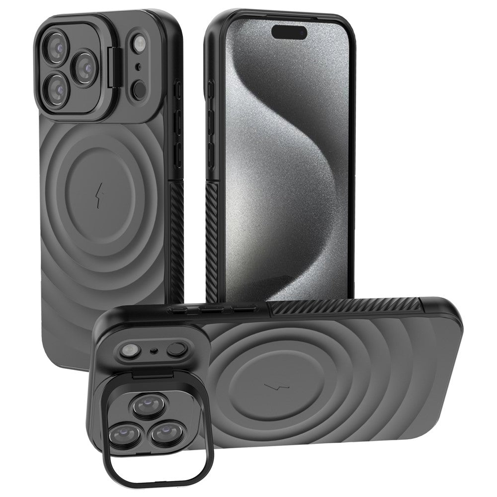For iPhone 17 Pro Max Case Compatible with MagSafe PC Kickstand Ripple Texture TPU Phone Cover