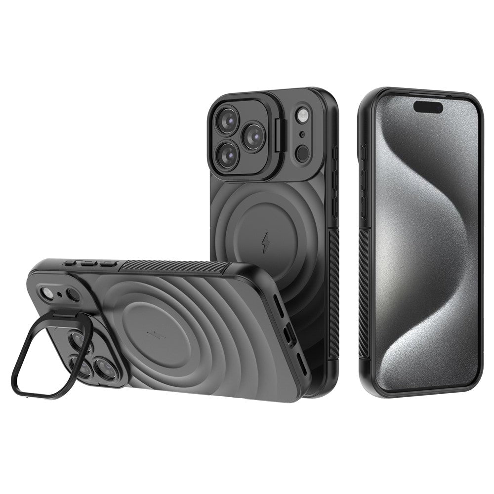 For iPhone 17 Pro Max Case Compatible with MagSafe PC Kickstand Ripple Texture TPU Phone Cover